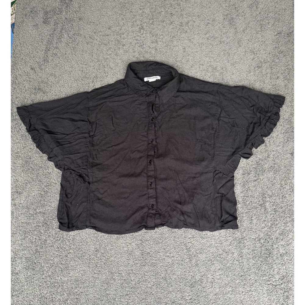 Billabong Black Ruffle Flutter Sleeve Button Down Crop Top Small